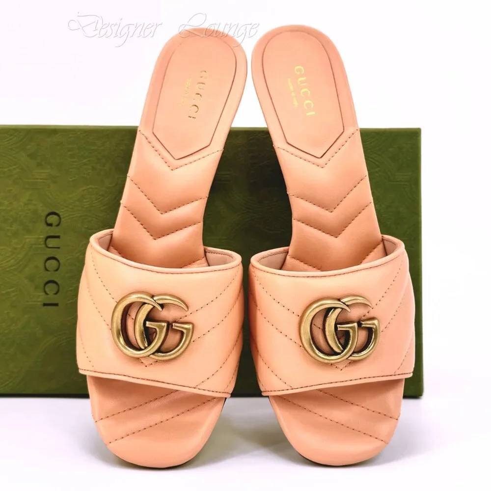 NEW GUCCI GG Marmont Matelasse Leather Mules Sandals Peachy Chic EU 40.5 US 10.5